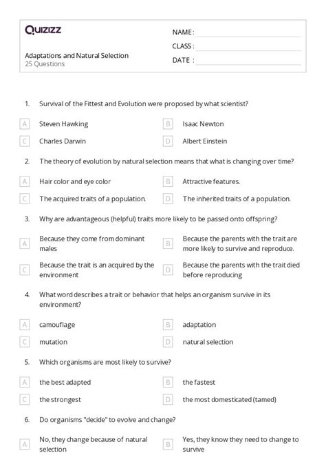 50 Natural Selection And Adaptations Worksheets For 5th Grade On Quizizz Free And Printable