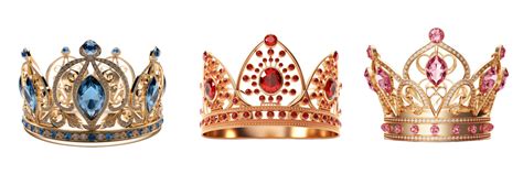 Ai Generated Set Of Royal Gold Crown With Diamonds Isolated On