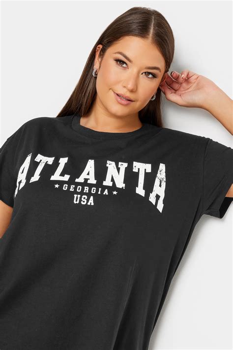 Yours Curve Black Atlanta Slogan T Shirt Yours Clothing