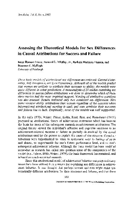 Pdf Assessing The Theoretical Models For Sex Differences In Causal