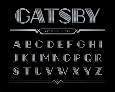 Silver Gatsby Font And Alphabet Letter Art Deco Capital Letter Set