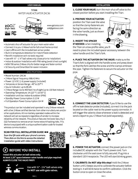 Zooz Z Wave Plus 700 Series Titan Water Valve Actuator Zac36 Quick