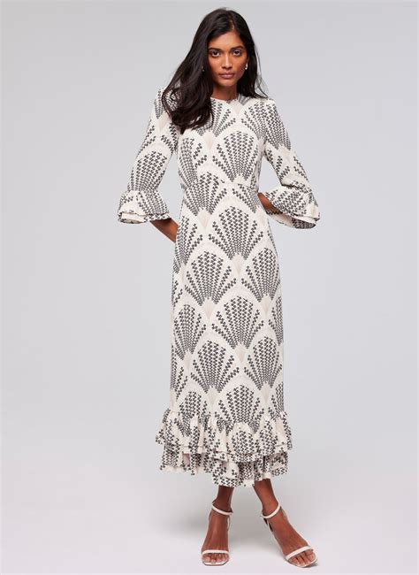 Neutral Print Ruffle Midi Dress Mint Velvet