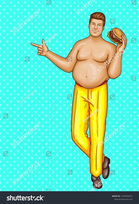 Pop Art Naked Fat Man Hamburger Stock Illustration 1249548373 Shutterstock