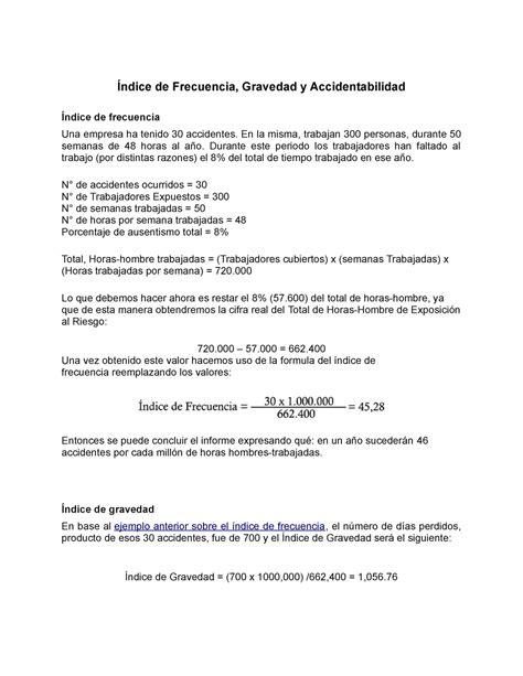 Indice de Frecuencia Gravedad Accidentabilidad Ejercicios Índice de