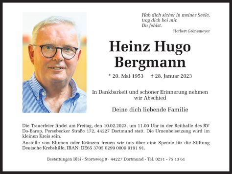 Traueranzeigen Von Heinz Hugo Bergmann Sich Erinnern De