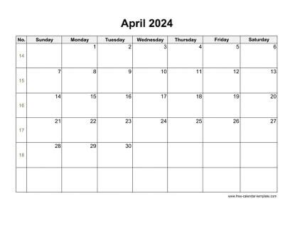 April Calendar Printable With Coloring On Weekend Horizontal