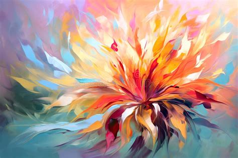 Incredible Magical Flower Oil Painting In Impressionism Style Stock