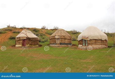 Kazakh Yurts in the Desert Kyzylkum at Springtime, Uzbekistan Stock ...