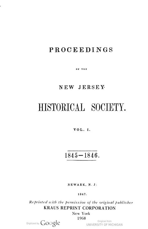 Proceedings of the New Jersey Historical Society. Ser.1 v.1 1845-1846. | Historical society ...