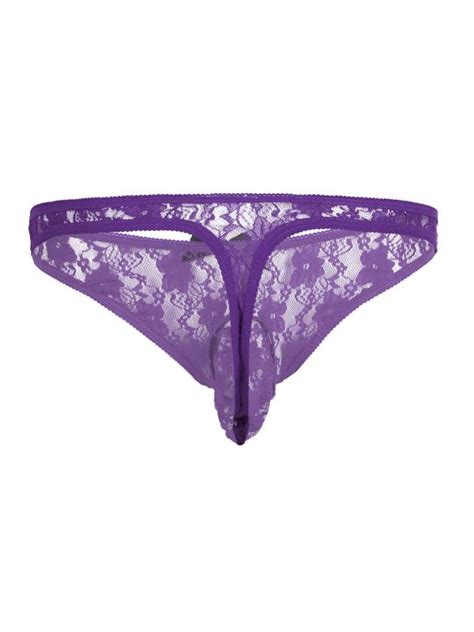 IEFiEL Men Floral Lace Sissy Bikini Briefs Thong Underwear