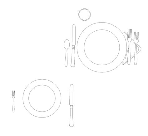 Ana yemek ve tatlı için sofra takımı DWG CAD Blok İndir
