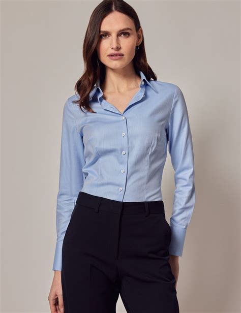 Womens Twill Executive Shirt With Single Cuffs In Light Blue