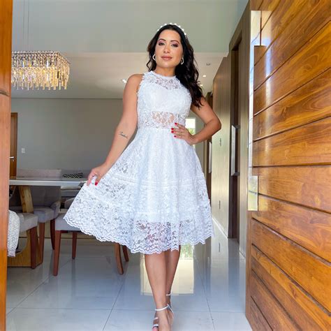 Vestido Midi Em Renda Guipir Branco Isabella Balltar