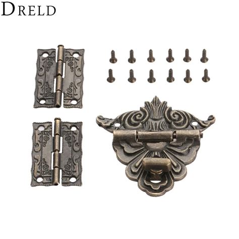 Dreld 2pcs Cabinet Hinges 1pc Antique Bronze Jewelry Wooden Box Toggle Hasp Latch Clasp Vintage