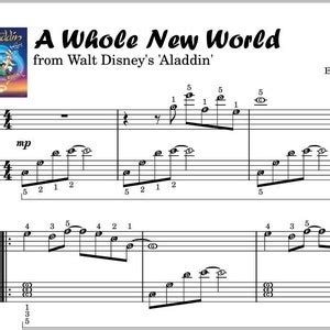 A Whole New World Piano Sheet Grade 1 Grade 5 Self Learning Series Lyrics Note Names Finger ...