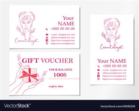 Beautician business card template and gift Vector Image