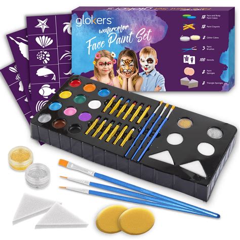 Glokers Face Paint Set, Face painting Kit Contains Cake Paints, Crayons ...