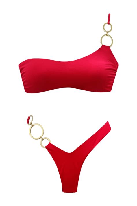 Bikini Helene Fascia In Lycra Arricchita Da Treccia Effetto Monospalla Slip Taglio A V
