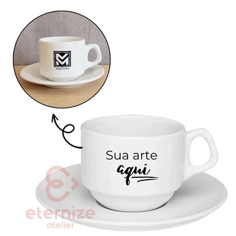 Xícara 180ml Pires Personalizada Corporativa Eternize Atelier