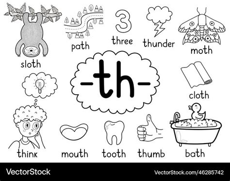 Th Digraph Spelling Rule Black And White Vector Image On VectorStock In