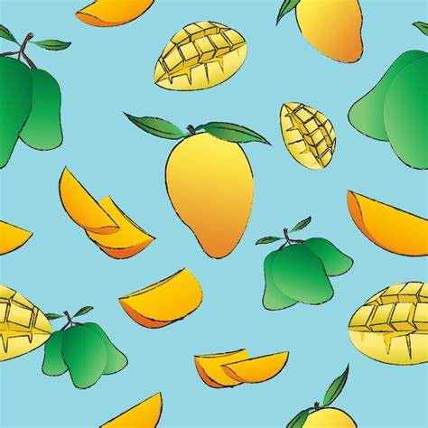 Premium Vector Yellow And Green Mango Pattern Seamless Vector On Blue