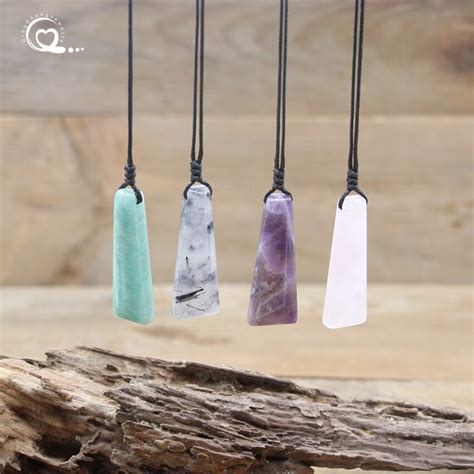 Reiki Healing Chakra Amazonite Amethysts Slice Pendants Hide Rope