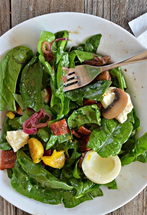 Warm Spinach Salad With Bacon Mushroom Vinaigrette Mountain Mama Cooks