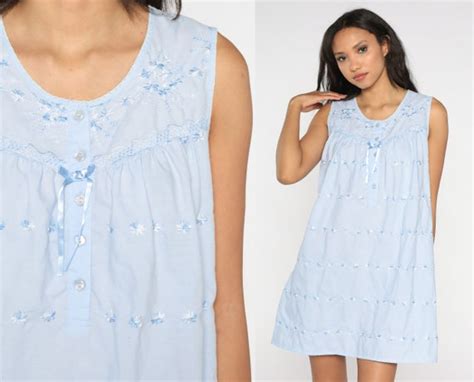 Floral Nightgown Lingerie S Baby Blue Slip Dress Em Gem