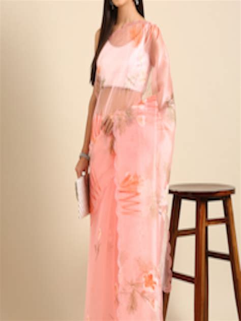 Buy Anouk Peach Coloured Ethnic Motifs Organza Saree Sarees For Women