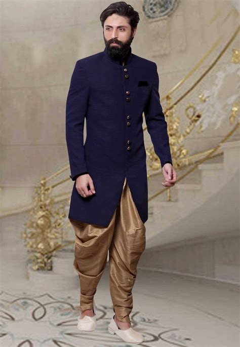 Mens Indian Latest Design For Cream Indo Western Sherwani Groom Wedding