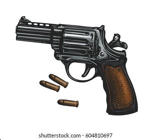 Hand Drawn Revolver Gun Firearm Pistol Stock Vector Royalty Free