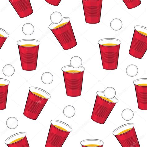 Beer Pong Vector Pattern Red Plastic Cups And Ping Pong Ball — Stock