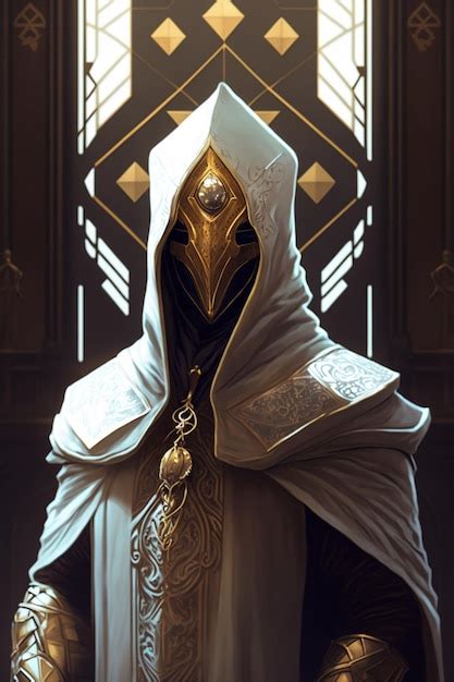 Premium AI Image | A character in a white robe with a mask on it.