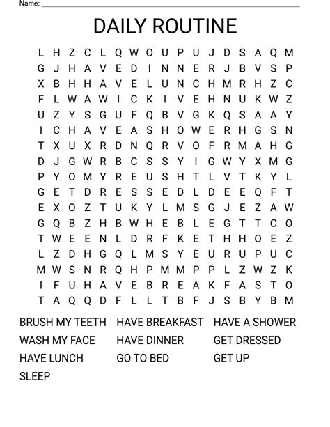 Daily Routine Word Search