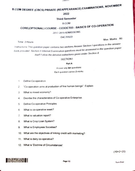 Coperation Questions B O Degree Cbcs Private