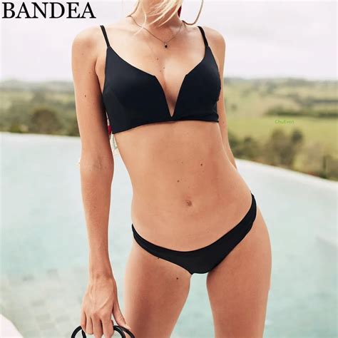 Bandea Sexy Thong Bikinis Women Swimsuit Push Up Bikini 2018 Solid Red