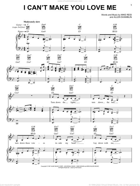 I Can T Make You Love Me Sheet Music For Voice Piano Or Guitar V3