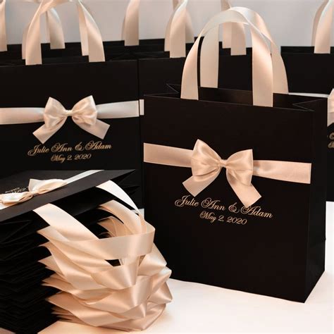 Wedding Welcome Bags With Champagne Satin Ribbon Handles Bow And