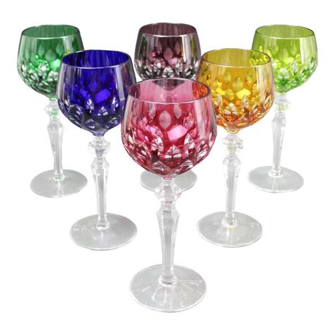 Vintage Cristallerie Lorraine France Colored Crystal Wine Glasses Set