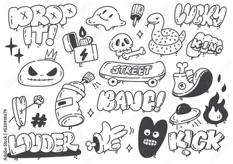 Set of hand drawn graffiti doodle vector illustration Stock Vector ...