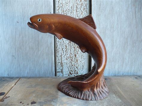 Carved Wood Fish Vintage Fish Figurine Folk Art Wooden Sculpture