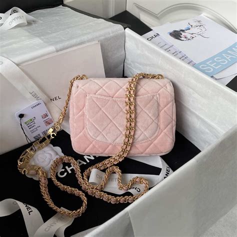 Chanel As3442 Mini Flap Bag Velvet Enamel And Gold Tone Metal Pink