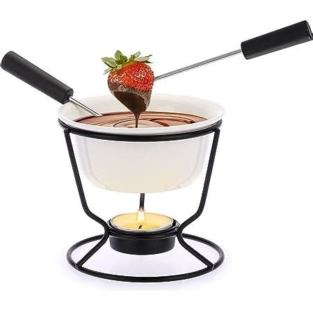 BSTKEY Ceramic Round Butter Warmer Chocolate Fondue Pot Metal Stand