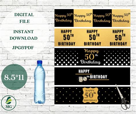 Printable 50th Birthday Water Bottle Labels 50th Anniversary Etsy