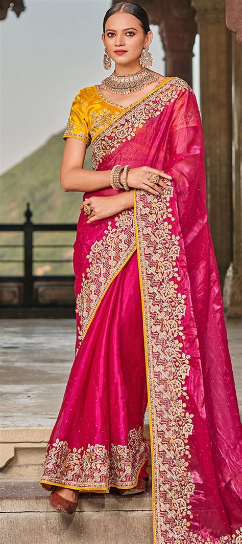 Bridal Traditional Wedding Pink And Majenta Color Satin Silk Fabric