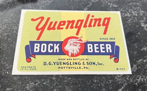 VINTAGE YUENGLING BOCK BEER 12 OZ BOTTLE LABEL YUENGLING BRG POTTSVILLE