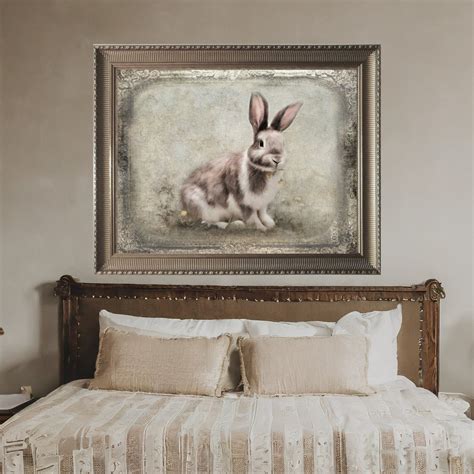 French Country Rabbit Art Print Easter Bunny Painting Vintage Pastoral