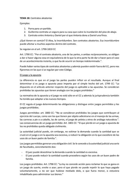 TEMA 18 Contratos Aleatorios TEMA 18 Contratos Aleatorios Ejemplos