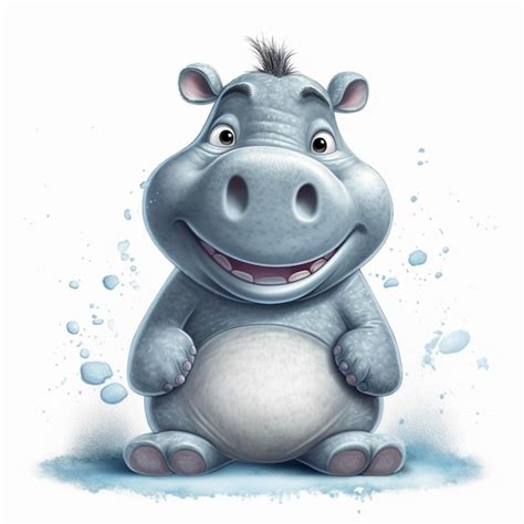 Hippopotame De Dessin Anim Avec Un Grand Sourire Assis Sur Le Sol Ai